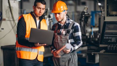 Two colleagues at a factory