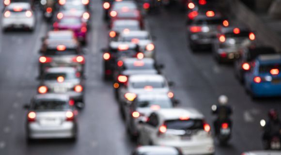 Busy crowded traffic jam on the road